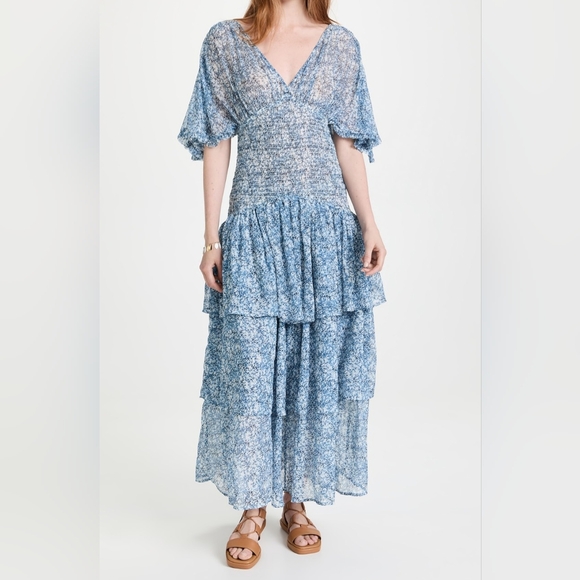 Chiffon Smocking Dress In Petite Blue By TiMo Size XS NWT MSRP $554